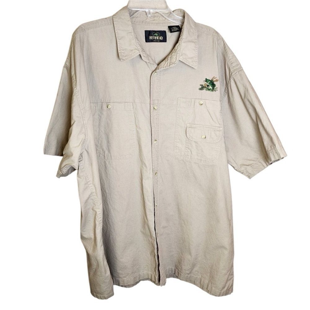 RedHead- Men’s Bass Fishing Embroidered Button Short Sleeve Shirt 2XLT Khaki